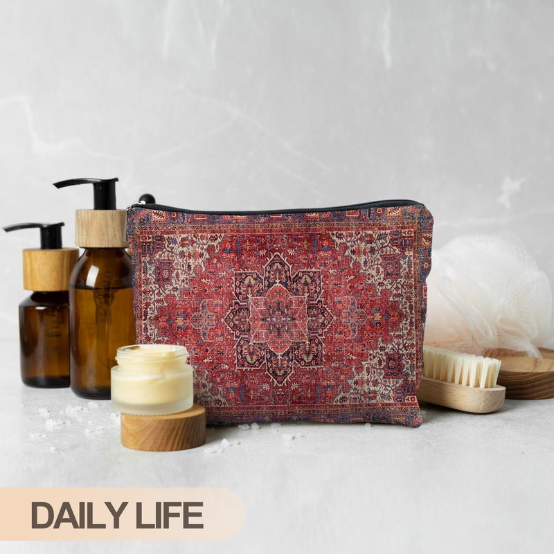 RYYCDOI Traditional Red Rug Style Makeup Bag, Vintage Ethnic Pattern Cosmetic Bag Gifts for Women Friends, Boho Tapestry Pouch - Image 4